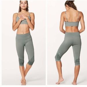 Lululemon in the flow leggings cropped in sage gray color